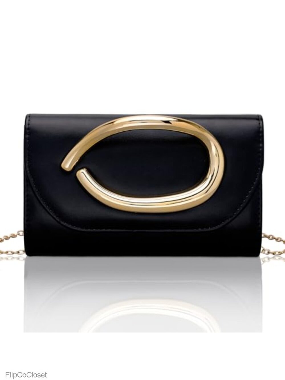 Vegan Leather Evening Clutch with Gold 3D Acrylic Handle & Chain